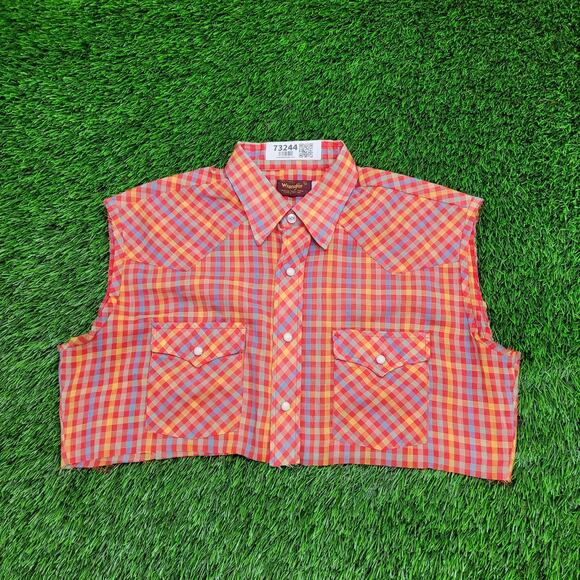Vintage 80s Wrangler Cropped Snap Shirt Womens Large 22x15 - Picture 1 of 9